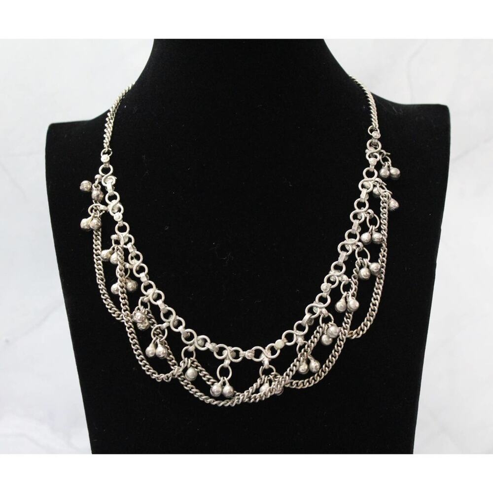 Vintage Very Unique Silver Toned Multilayer Necklace N68
